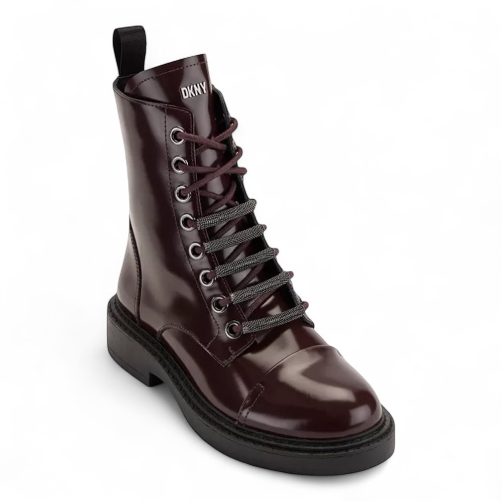 DKNY Malaya Lace-Up Combat Booties in Bourdeaux NWOB